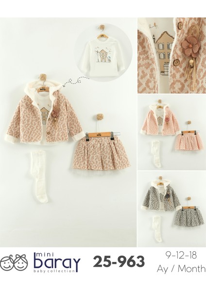 Kız Bebek Tişört, Etek ve Peluş Montlu 3’lü Takım (9-12-18 Ay) indirimleri