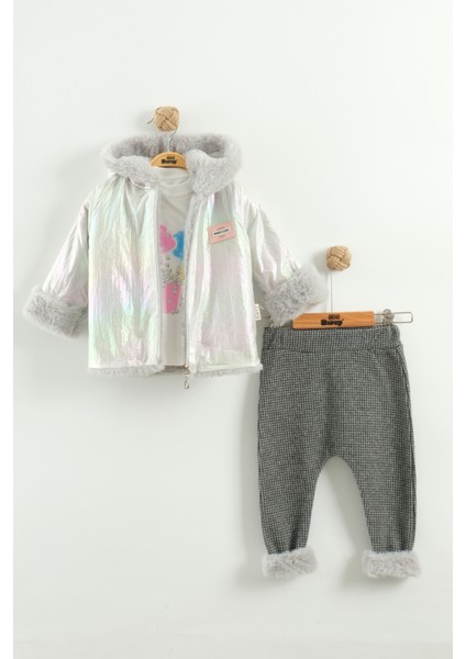 Kız Bebek Baskılı Sweatshirt, Pantolon ve Ceket 3'lü Takım (9-12-18 Ay)