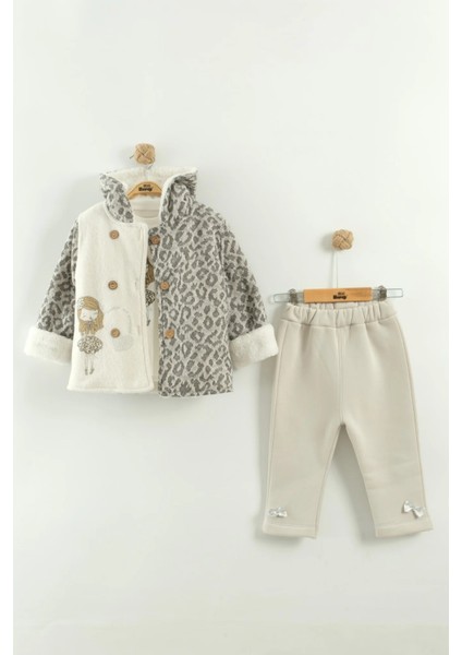 Kız Çocuk Peluş Kaban ve Pantolon Takım (1-2-3 Yaş)