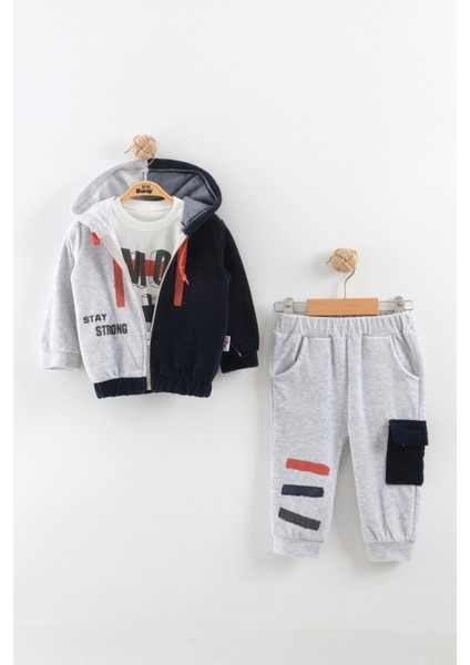 Erkek Bebek Çift Renk Fermuarlı Eşofman Takım (9-12-18 Ay)