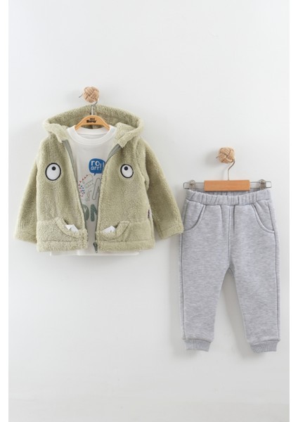 Erkek Bebek Dinozor Kapüşonlu Eşofman Takım (9-12-18 Ay)