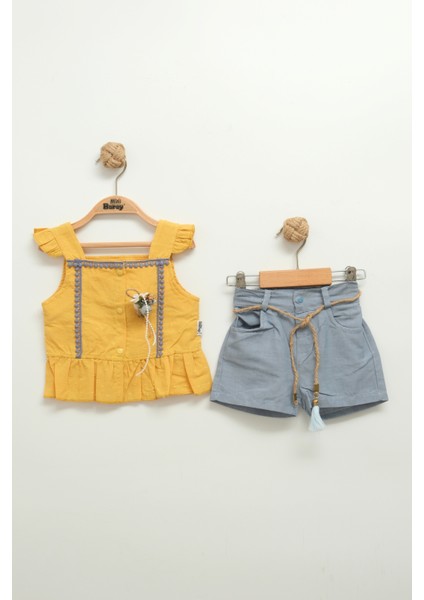 Kız Bebek Çiçek Detaylı Şortlu Takım (9-12-18 Ay)