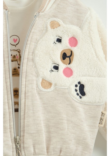 Bebek Nakış Detaylı Sweatshirt, Pantolon ve Ceket 3’lü Takım (9-12-18 Ay) fiyatları