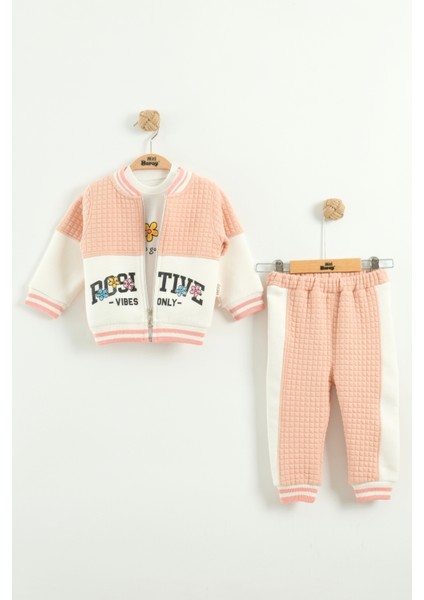 Kız Bebek Baskılı 3'lü Eşofman Takımı (Sweatshirt, Pantolon, Ceket) (9-12-18 Ay)