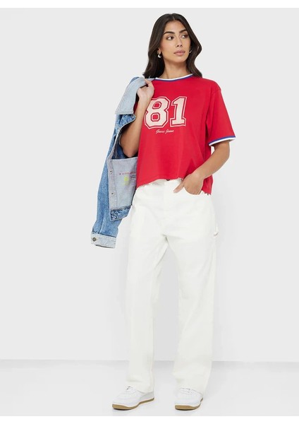 Uess Jeans Kadın Kırmızı Boxy Fit T-Shirt W5YI19K8HM0-G585
