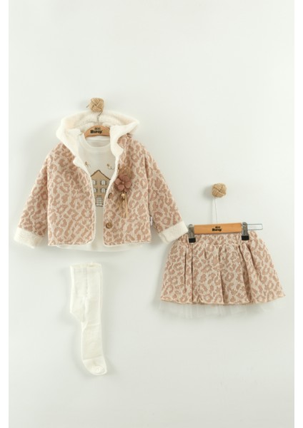 Kız Bebek Tişört, Etek ve Peluş Montlu 3’lü Takım (9-12-18 Ay)