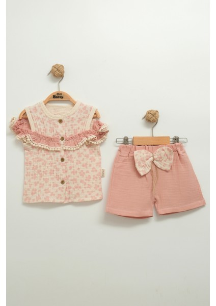 Kız Bebek Çiçek Desenli Bluz ve Şort Takımı (9-12-18 Ay)