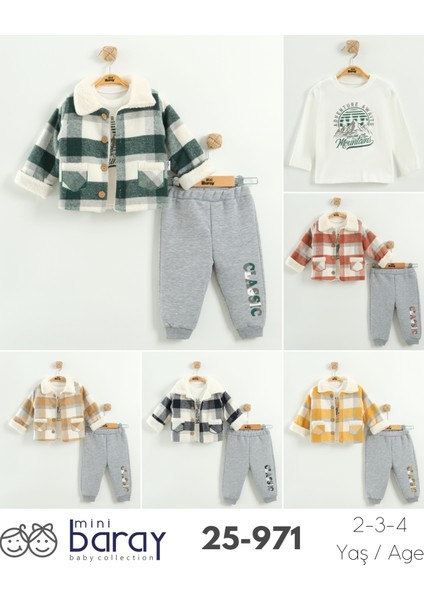 Erkek Çocuk Kareli Ceket, Sweatshirt ve Pantolon 3’lü Takım (2-3-4 Yaş)