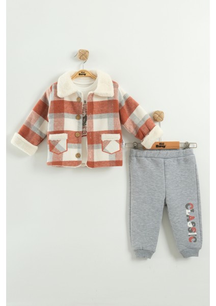 Erkek Bebek Sweatshirt, Pantolon ve Kareli Ceketli 3’lü Takım (9-12-18 Ay)