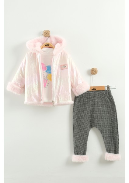 Kız Bebek Baskılı Sweatshirt, Pantolon ve Ceket 3'lü Takım (9-12-18 Ay)