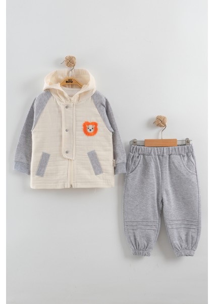Erkek Bebek Aslan Nakış Ceket 3'lü Eşofman Takım (9-12-18-24 Ay)