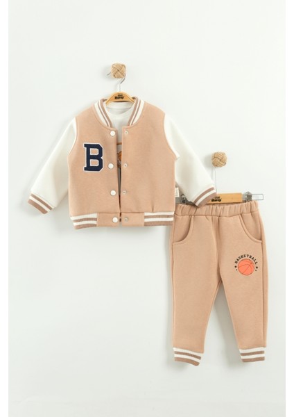 Bebek Baskılı 3'lü Eşofman Takımı (Sweatshirt, Pantolon, Ceket) (9-12-18 Ay)