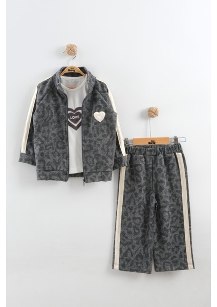 Kız Çocuk Kalp Desen Eşofman Takım 3'lü Takım (2-3-4-5 Yaş)