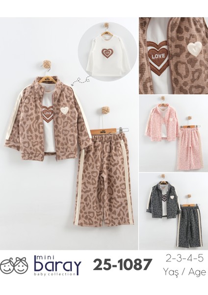 Kız Çocuk Kalp Desen Eşofman Takım 3'lü Takım (2-3-4-5 Yaş) indirimleri