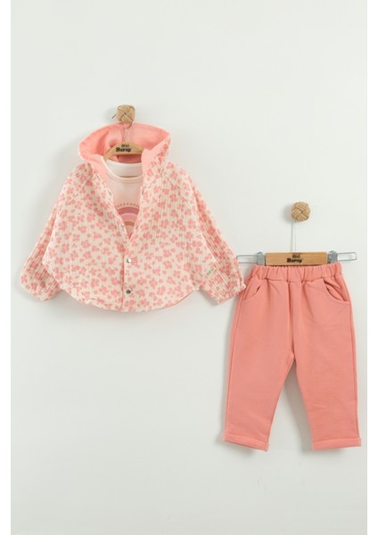 Kız Bebek Kapüşonlu ve Pantolon 3'lü Takım (9-12-18-24 Ay)