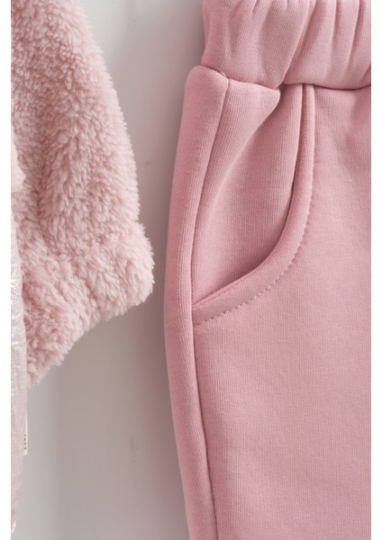 Kız Bebek Tavşan Nakışlı Peluş 3'lü Eşofman Takım (9-12-18 Ay) modelleri