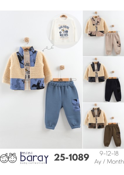 Erkek Bebek Kamuflaj Desen Peluş Eşofman 3'lü Takım (9-12-18 Ay) indirimleri