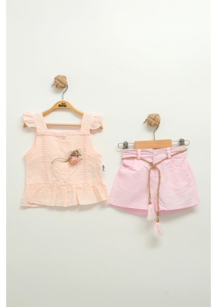 Kız Bebek Çiçek Detaylı Şortlu Takım (9-12-18 Ay)