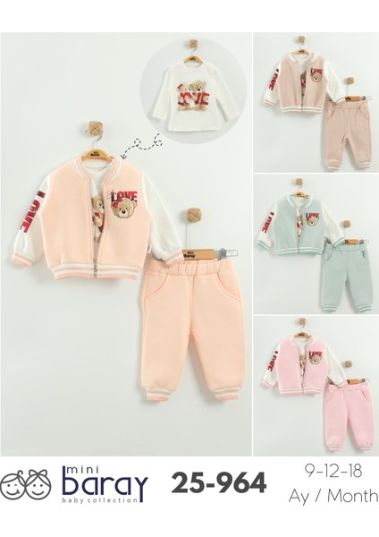 Kız Bebek Baskılı 3'lü Eşofman Takımı (Sweatshirt, Pantolon, Ceket ) (9-12-18 Ay) fırsatları