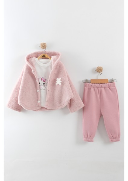 Kız Bebek Ayı Nakış Detay 3'lü Eşofman Takım (9-12-18 Ay)