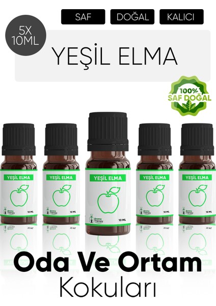 Yeşil Elma Esansiyel Koku Yağı Buhardanlık Yağı Difüzör Esansı Hobi Esans Ortam Oda Kokusu 5X10 ml