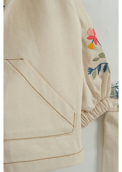 Kız Çocuk Çiçek Nakışlı Ceket ve Pantolon 3'lü Takım (2-3-4-5 Yaş) modelleri