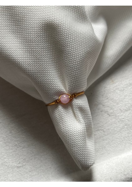 Kunzit Taşı Ayarlanabilir Altın Renk Tel Yüzük