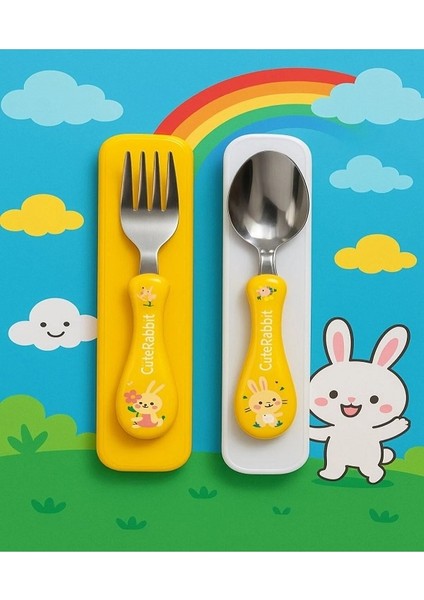 Çocuk Silikon Saplı Figürlü Metal Uçlu Kaşık ve Çatal - Mama Kaşığı Seti