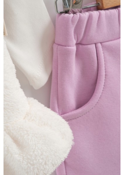 Kız Bebek Düğmeli Peluş Eşofman 3'lü Takım (9-12-18 Ay) fiyatları