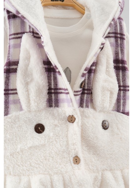 Kız Bebek Düğmeli Peluş Eşofman 3'lü Takım (9-12-18 Ay) modelleri