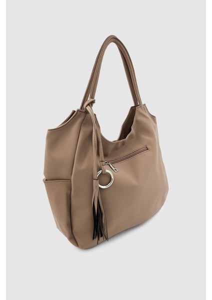 Satel Püskül ve Halka Detaylı Çok Bölmeli Büyük Boy Omuz, Kol, El ve Omuz Çantası Vizon fiyatları