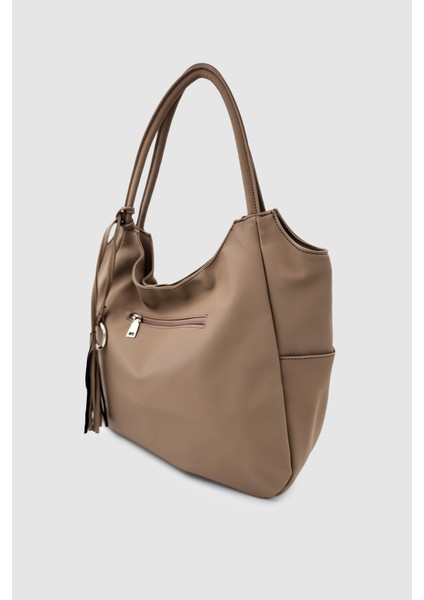 Satel Püskül ve Halka Detaylı Çok Bölmeli Büyük Boy Omuz, Kol, El ve Omuz Çantası Vizon modelleri