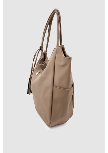 Satel Püskül ve Halka Detaylı Çok Bölmeli Büyük Boy Omuz, Kol, El ve Omuz Çantası Vizon fırsatları