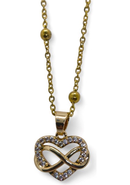 Altın Renk Sonsuzluk Kalp Model Top Zincir Çelik Kolye- 3702 fiyatları