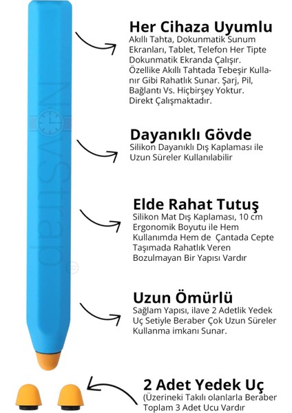 Akıllı Tahta Kalemi + 2 Adet Yedek Uç (Tüm Tablet Telefonlar Ile Uyumlu Dokunmatik Kalem) fiyatları