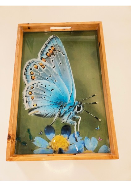 Doğal Ahşap Çerçeveli Epoksi Servis Tepsisi