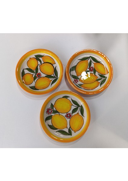 El Yapımı Limon Desenli 3'lü 12 cm Çerezlik Sunumluk Seramik Kahvaltı Tabağı fiyatları