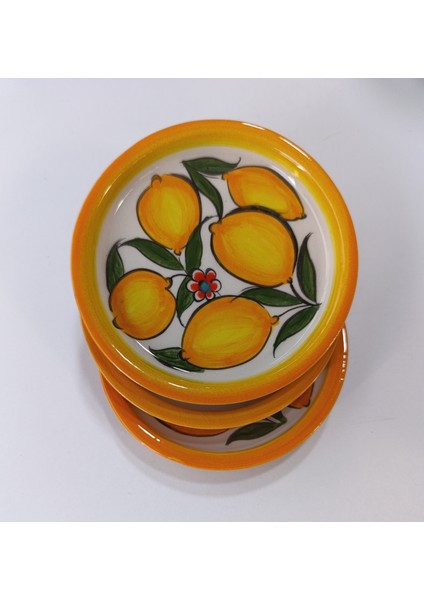 El Yapımı Limon Desenli 3'lü 12 cm Çerezlik Sunumluk Seramik Kahvaltı Tabağı modelleri
