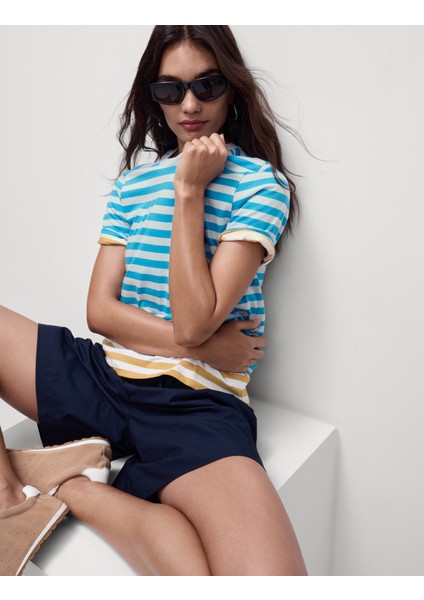 Saf Pamuklu Kısa Kollu Çizgili T-Shirt indirimleri