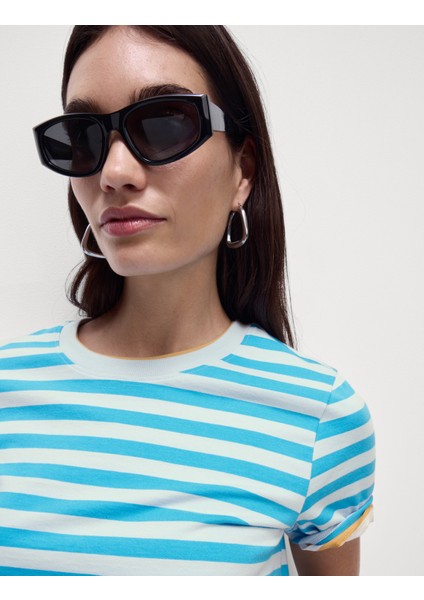 Saf Pamuklu Kısa Kollu Çizgili T-Shirt