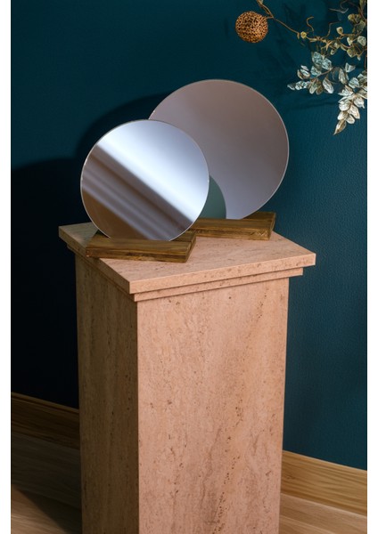 Dekoratif Yuvarlak Makyaj Aynası – 25 Cm, Doğal Ladin Ahşap Tabanlı, Gerçek Cam Ayna