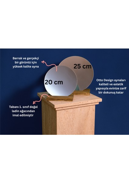 Dekoratif Yuvarlak Makyaj Aynası – 25 Cm, Doğal Ladin Ahşap Tabanlı, Gerçek Cam Ayna fiyatları