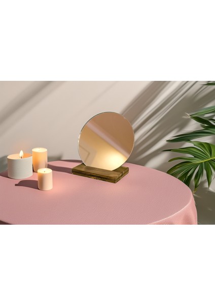 Dekoratif Yuvarlak Makyaj Aynası – 25 Cm, Doğal Ladin Ahşap Tabanlı, Gerçek Cam Ayna