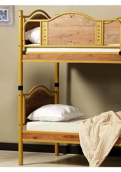 Argimo Avangard Genç Çocuk Odası Ahşap Başlıklı Metal Ranza ve Karyola 90 x 190 Ceviz fiyatları