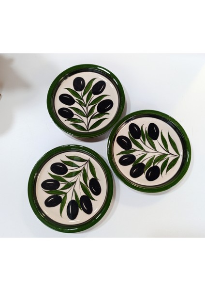 El Yapımı Zeytin Dalı Desenli 3'lü 12 cm Çerezlik Sunumluk Kahvaltı Tabağı fiyatları
