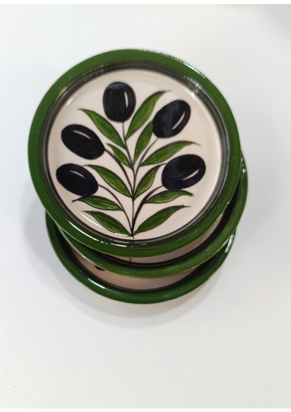 El Yapımı Zeytin Dalı Desenli 3'lü 12 cm Çerezlik Sunumluk Kahvaltı Tabağı modelleri