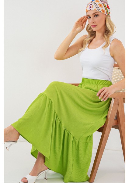 Kadın BDART Esnek Bel ile Dokulu Uzun Triko Etek Zümrüt Yeşili