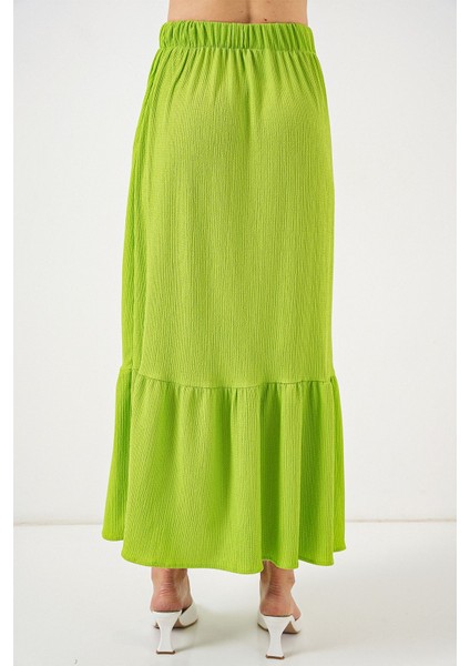 Kadın BDART Esnek Bel ile Dokulu Uzun Triko Etek Zümrüt Yeşili