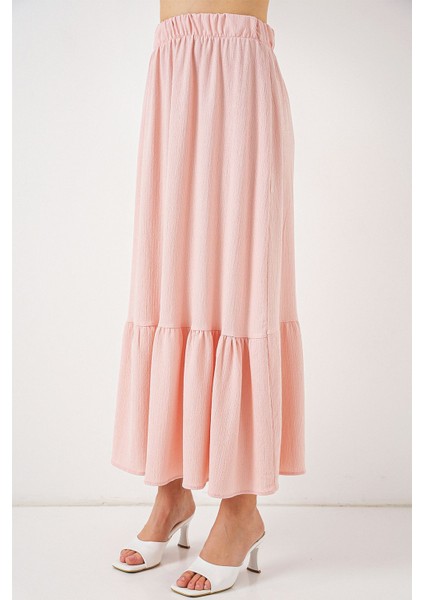 Kadın BDART Esnek Bel ile Dokulu Uzun Triko Etek Pink