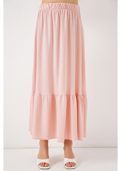 Kadın BDART Esnek Bel ile Dokulu Uzun Triko Etek Pink